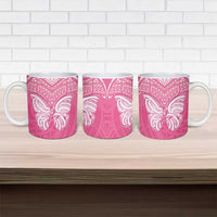 New Zealand Breast Cancer Awareness Ceramic Mug Maori Butterfly Pink Ribbon - Polynesian Pride