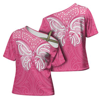 New Zealand Breast Cancer Awareness Cross Shoulder Shirt Maori Butterfly Pink Ribbon - Polynesian Pride