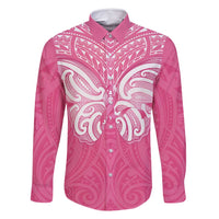 New Zealand Breast Cancer Awareness Family Matching Long Sleeve Bodycon Dress and Hawaiian Shirt Maori Butterfly Pink Ribbon - Polynesian Pride