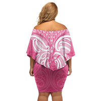 New Zealand Breast Cancer Awareness Family Matching Off Shoulder Short Dress and Hawaiian Shirt Maori Butterfly Pink Ribbon - Polynesian Pride