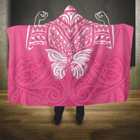 New Zealand Breast Cancer Awareness Hooded Blanket Maori Butterfly Pink Ribbon - Polynesian Pride