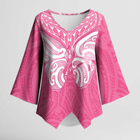 New Zealand Breast Cancer Awareness Kimono Sleeve Blouse Maori Butterfly Pink Ribbon - Polynesian Pride