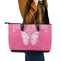New Zealand Breast Cancer Awareness Leather Tote Bag Maori Butterfly Pink Ribbon - Polynesian Pride