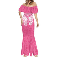 New Zealand Breast Cancer Awareness Mermaid Dress Maori Butterfly Pink Ribbon - Polynesian Pride