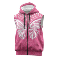 New Zealand Breast Cancer Awareness Sleeveless Zip Hoodie Maori Butterfly Pink Ribbon - Polynesian Pride