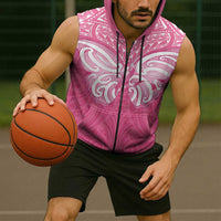 New Zealand Breast Cancer Awareness Sleeveless Zip Hoodie Maori Butterfly Pink Ribbon - Polynesian Pride