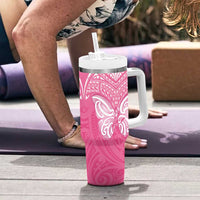 New Zealand Breast Cancer Awareness Tumbler With Handle Maori Butterfly Pink Ribbon - Polynesian Pride