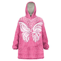 New Zealand Breast Cancer Awareness Wearable Blanket Hoodie Maori Butterfly Pink Ribbon - Polynesian Pride