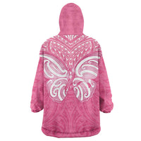 New Zealand Breast Cancer Awareness Wearable Blanket Hoodie Maori Butterfly Pink Ribbon - Polynesian Pride