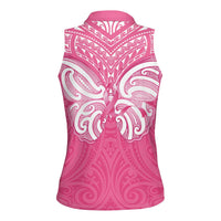 New Zealand Breast Cancer Awareness Women Sleeveless Polo Shirt Maori Butterfly Pink Ribbon - Polynesian Pride