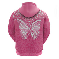 New Zealand Breast Cancer Awareness Zip Hoodie Maori Butterfly Pink Ribbon - Polynesian Pride