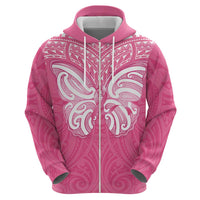 New Zealand Breast Cancer Awareness Zip Hoodie Maori Butterfly Pink Ribbon - Polynesian Pride