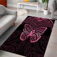 New Zealand Breast Cancer Awareness Area Rug Maori Butterfly Pink Ribbon Black Version - Polynesian Pride