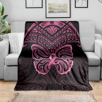 New Zealand Breast Cancer Awareness Blanket Maori Butterfly Pink Ribbon Black Version - Polynesian Pride