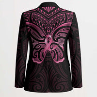 New Zealand Breast Cancer Awareness Blazer Maori Butterfly Pink Ribbon Black Version - Polynesian Pride