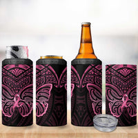 New Zealand Breast Cancer Awareness 4 in 1 Can Cooler Tumbler Maori Butterfly Pink Ribbon Black Version - Polynesian Pride