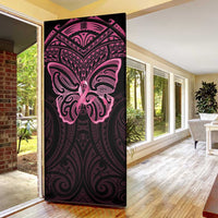 New Zealand Breast Cancer Awareness Door Cover Maori Butterfly Pink Ribbon Black Version - Polynesian Pride