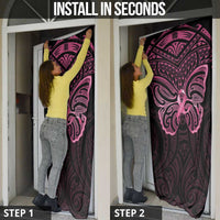 New Zealand Breast Cancer Awareness Door Cover Maori Butterfly Pink Ribbon Black Version - Polynesian Pride
