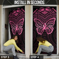 New Zealand Breast Cancer Awareness Door Cover Maori Butterfly Pink Ribbon Black Version - Polynesian Pride