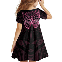 New Zealand Breast Cancer Awareness Family Matching Off Shoulder Maxi Dress and Hawaiian Shirt Maori Butterfly Pink Ribbon Black Version - Polynesian Pride