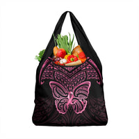 New Zealand Breast Cancer Awareness Grocery Bag Maori Butterfly Pink Ribbon Black Version - Polynesian Pride