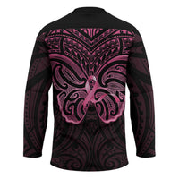New Zealand Breast Cancer Awareness Hockey Jersey Maori Butterfly Pink Ribbon Black Version - Polynesian Pride