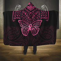 New Zealand Breast Cancer Awareness Hooded Blanket Maori Butterfly Pink Ribbon Black Version - Polynesian Pride