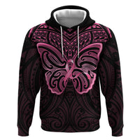 New Zealand Breast Cancer Awareness Hoodie Maori Butterfly Pink Ribbon Black Version - Polynesian Pride