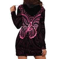 New Zealand Breast Cancer Awareness Hoodie Dress Maori Butterfly Pink Ribbon Black Version - Polynesian Pride