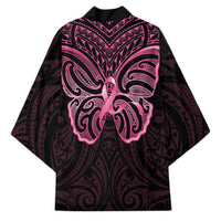 New Zealand Breast Cancer Awareness Kimono Maori Butterfly Pink Ribbon Black Version - Polynesian Pride