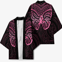 New Zealand Breast Cancer Awareness Kimono Maori Butterfly Pink Ribbon Black Version - Polynesian Pride