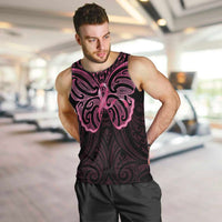 New Zealand Breast Cancer Awareness Men Tank Top Maori Butterfly Pink Ribbon Black Version - Polynesian Pride