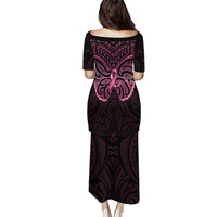 New Zealand Breast Cancer Awareness Puletasi Maori Butterfly Pink Ribbon Black Version - Polynesian Pride