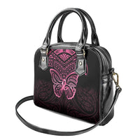 New Zealand Breast Cancer Awareness Shoulder Handbag Maori Butterfly Pink Ribbon Black Version - Polynesian Pride