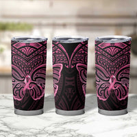 New Zealand Breast Cancer Awareness Tumbler Cup Maori Butterfly Pink Ribbon Black Version - Polynesian Pride