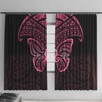 New Zealand Breast Cancer Awareness Window Curtain Maori Butterfly Pink Ribbon Black Version - Polynesian Pride