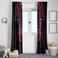 New Zealand Breast Cancer Awareness Window Curtain Maori Butterfly Pink Ribbon Black Version - Polynesian Pride