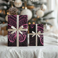 New Zealand Breast Cancer Awareness Wrapping Paper Maori Butterfly Pink Ribbon Black Version - Polynesian Pride
