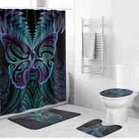 Suicide Prevention New Zealand Bathroom Set Aotearoa Maori Butterfly Mix Silver Fern LT14 Bathroom Set (4 pcs) Black - Polynesian Pride