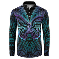 Suicide Prevention New Zealand Button Sweatshirt Aotearoa Maori Butterfly Mix Silver Fern - Polynesian Pride