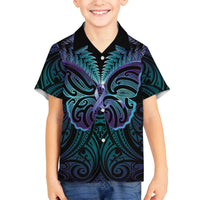 Suicide Prevention New Zealand Family Matching Off The Shoulder Long Sleeve Dress and Hawaiian Shirt Aotearoa Maori Butterfly Mix Silver Fern - Polynesian Pride