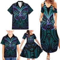 Suicide Prevention New Zealand Family Matching Summer Maxi Dress and Hawaiian Shirt Aotearoa Maori Butterfly Mix Silver Fern - Polynesian Pride