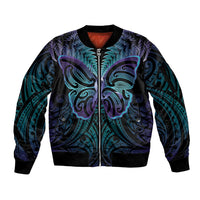 Suicide Prevention New Zealand Sleeve Zip Bomber Jacket Aotearoa Maori Butterfly Mix Silver Fern - Polynesian Pride