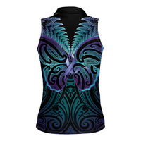 Suicide Prevention New Zealand Women Sleeveless Polo Shirt Aotearoa Maori Butterfly Mix Silver Fern - Polynesian Pride