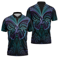 Suicide Prevention New Zealand Zipper Polo Shirt Aotearoa Maori Butterfly Mix Silver Fern - Polynesian Pride