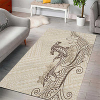 Beige Hawaii Area Rug Hammerhead Shark Tattoo Curve Polynesian - Polynesian Pride
