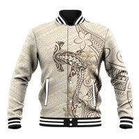 Beige Hawaii Baseball Jacket Hammerhead Shark Tattoo Curve Polynesian - Polynesian Pride