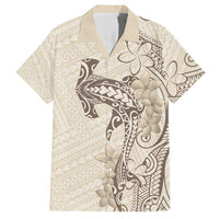 Beige Hawaii Family Matching Short Sleeve Bodycon Dress and Hawaiian Shirt Hammerhead Shark Tattoo Curve Polynesian - Polynesian Pride