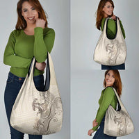 Beige Hawaii Grocery Bag Hammerhead Shark Tattoo Curve Polynesian - Polynesian Pride