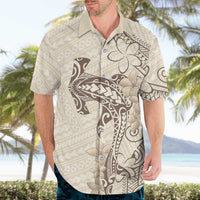 Beige Hawaii Hawaiian Shirt Hammerhead Shark Tattoo Curve Polynesian - Polynesian Pride